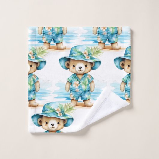 Blue Teddy Bear Boy's Bath Towel Set (Waschlappen)