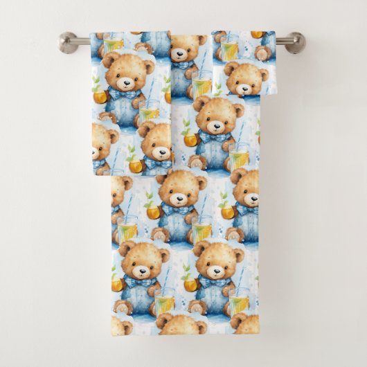 Blue Teddy Bear Boy's Bath Towel Set (Insitu)