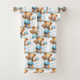 Blue Teddy Bear Boy's Bath Towel Set