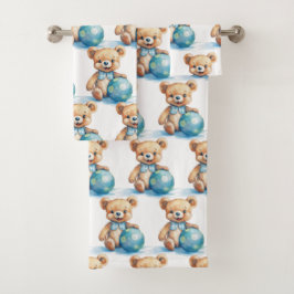 Blue Teddy Bear Boy's Bath Towel Set