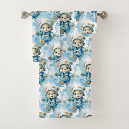Blue Teddy Bear Boy's Bath Towel Set (Insitu)