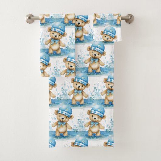 Blue Teddy Bear Boy's Bath Towel Set (Insitu)