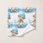 Blue Teddy Bear Boy's Bath Towel Set (Waschlappen)
