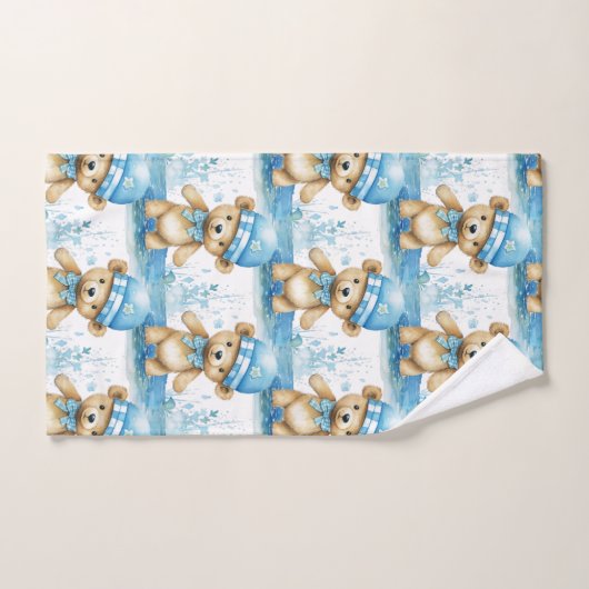 Blue Teddy Bear Boy's Bath Towel Set (Handtuch)