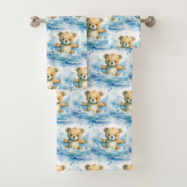 Blue Teddy Bear Boy's Bath Towel Set