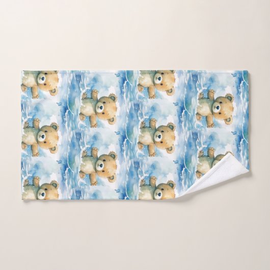 Blue Teddy Bear Boy's Bath Towel Set (Handtuch)