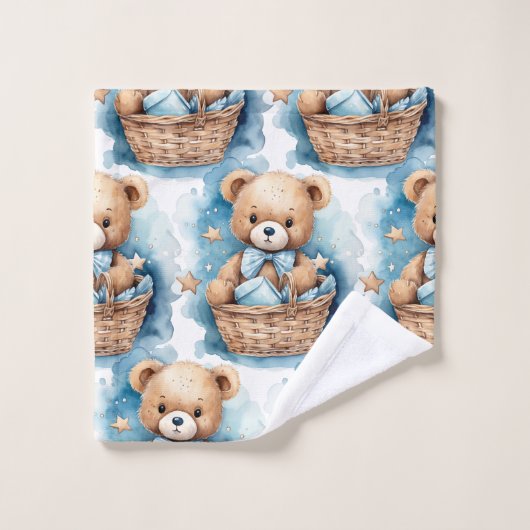 Blue Teddy Bear Boy's Bath Towel Set (Waschlappen)