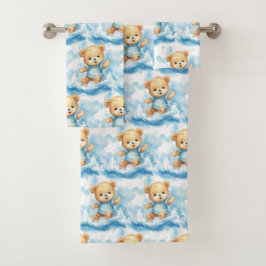 Blue Teddy Bear Boy's Bath Towel Set