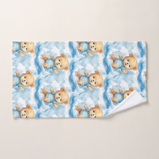 Blue Teddy Bear Boy's Bath Towel Set (Handtuch)