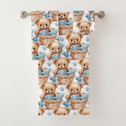 Blue Teddy Bear Boy's Bath Towel Set (Insitu)