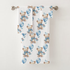 Blue Teddy Bear Boy's Bath Towel Set