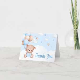 Blue Teddy Bear Clouds Balloon Babydusche Dankeskarte