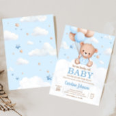 Blue Teddy Bear Clouds Balloon Babydusche Einladung