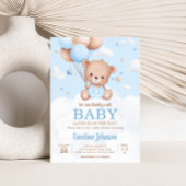 Blue Teddy Bear Clouds Balloon Babydusche Einladung