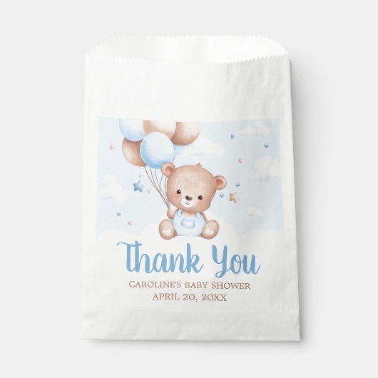 Blue Teddy Bear Clouds Balloon Babydusche Geschenktütchen (Vorderseite)