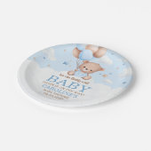 Blue Teddy Bear Clouds Balloon Babydusche Pappteller (Schrägansicht)