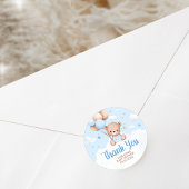 Blue Teddy Bear Clouds Balloon Babydusche Runder Aufkleber