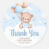 Blue Teddy Bear Clouds Balloon Babydusche Runder Aufkleber (Vorderseite)