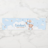 Blue Teddy Bear Clouds Balloon Babydusche Wasserflaschenetikett (Einzelnes Label)
