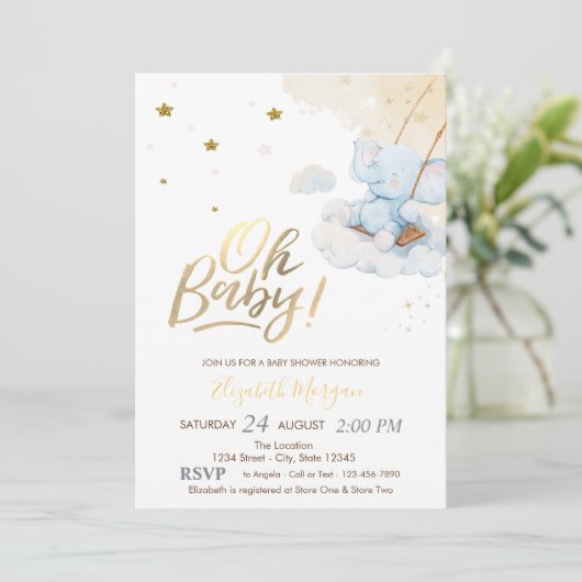 Blue Teddy Bear Clouds Einladung (Stehend Vorderseite)