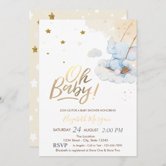 Blue Teddy Bear Clouds Einladung (Vorne/Hinten)