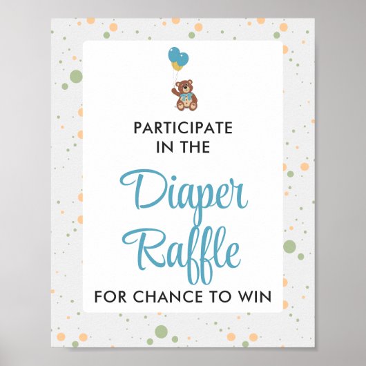 Blue Teddy Bear Cub Kinderdusche Windeln Raffle Sp Poster (Vorne)