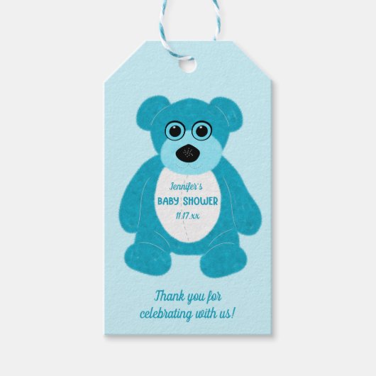 Blue Teddy Bear Custom Baby Dusche Geschenkanhänger (Vorderseite)