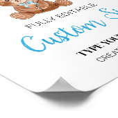 Blue Teddy Bear Custom Table Sign Birthday Poster (Ecke)