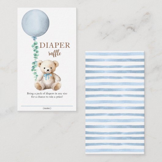 Blue Teddy Bear Diaper Raffle Baby Duschvorrichtun Begleitkarte (Vorne/Hinten)