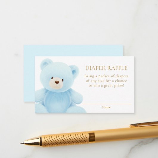 Blue Teddy Bear Diaper Raffle Begleitkarte (Vorderseite/Rückseite Beispiel)