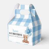 Blue Teddy Bear First Birthday Party Gefälligkeits Geschenkschachtel (Rückseite)