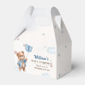 Blue Teddy Bear First Birthday Party Gefälligkeits Geschenkschachtel (Rückseite)