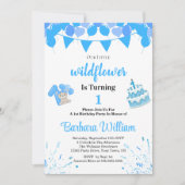 Blue Teddy Bear First Birthday Photo Invitation Einladung (Vorderseite)