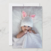 Blue Teddy Bear First Birthday Photo Invitation Einladung (Rückseite)