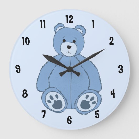Blue Teddy Bear Große Wanduhr (Vorderseite)