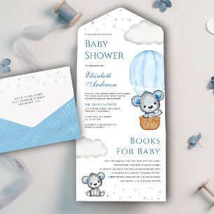 Blue Teddy Bear Heißluftballon-Baby-Party All In One Einladung