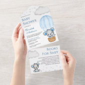 Blue Teddy Bear Hot Air Ballon Babydusche All In One Einladung (Abreißen)