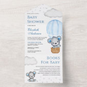 Blue Teddy Bear Hot Air Ballon Babydusche All In One Einladung (Innen Boden)