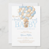 Blue Teddy Bear Hot Air Ballon Babydusche Einladung (Vorderseite)