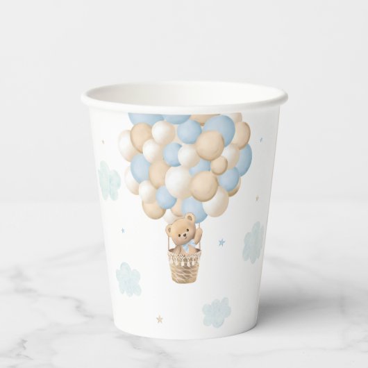 Blue Teddy Bear Hot Air Ballon Babydusche Pappbecher (Rückseite)