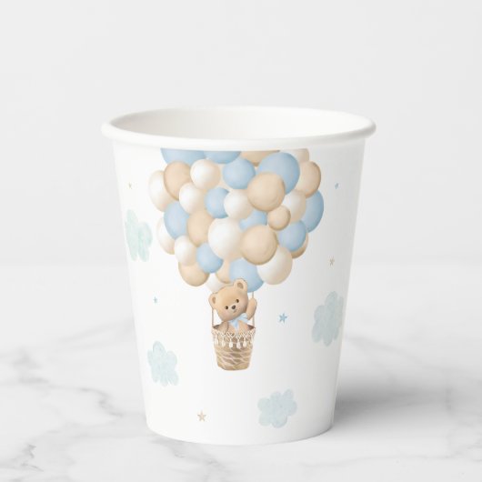 Blue Teddy Bear Hot Air Ballon Babydusche Pappbecher (Vorderseite)