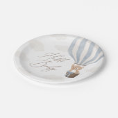 Blue Teddy Bear Hot Air Ballon Babydusche Pappteller (Schrägansicht)