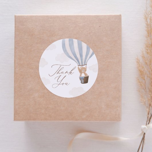 Blue Teddy Bear Hot Air Ballon Babydusche Runder Aufkleber