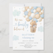 Blue Teddy Bear Hot Air Ballon Geburtstag Einladung (Vorderseite)