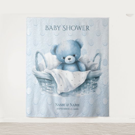 Blue Teddy Bear im Hintergrund Wandteppich (Vorderseite)