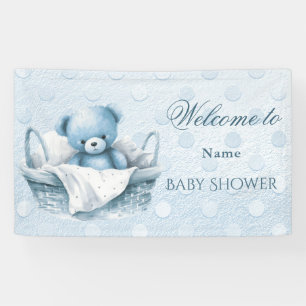Blue Teddy Bear in Basket Baby Dusche Banner