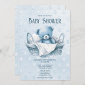 Blue Teddy Bear in Basket Dusche Einladung (Vorne/Hinten)