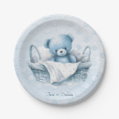 Blue Teddy Bear in Basket Paper Plate Pappteller (Vorderseite)