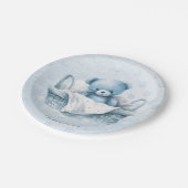 Blue Teddy Bear in Basket Paper Plate Pappteller (Schrägansicht)