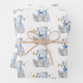 Blue Teddy Bear liest ein Buch Baby Shower Geschenkpapier Set (Beispiel)